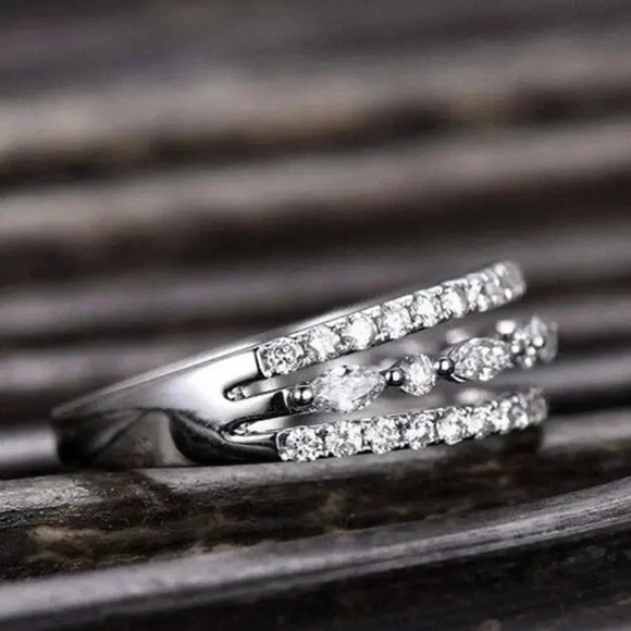 "Eternity 925 Silver Plated CZ Three  Stackable Dainty Ring for Women, UNVN12319 - Picture 5 of 6